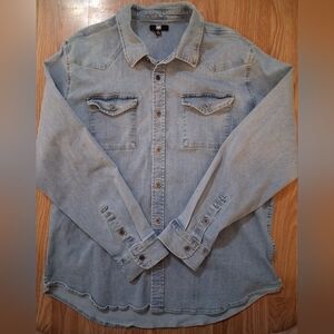 FRYE denim button up shirt.  Mens. Size XXL.  Light Wash Denim.